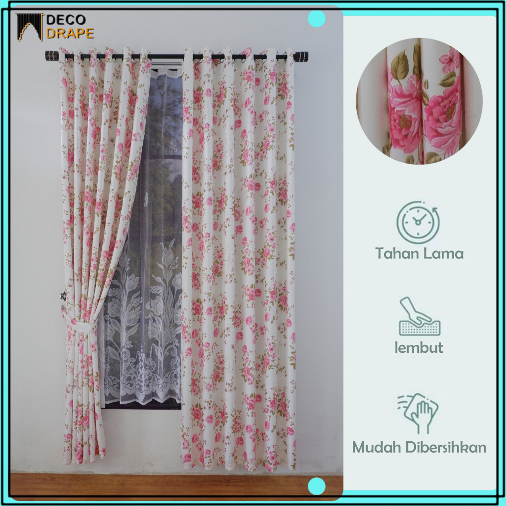 Hordeng Jendela Kamar Kain Blackout Motif Shaby Model Smokering