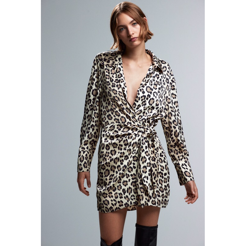 PRELOVED ZARA DRESS LEOPARD SATIN SILK MEWAH