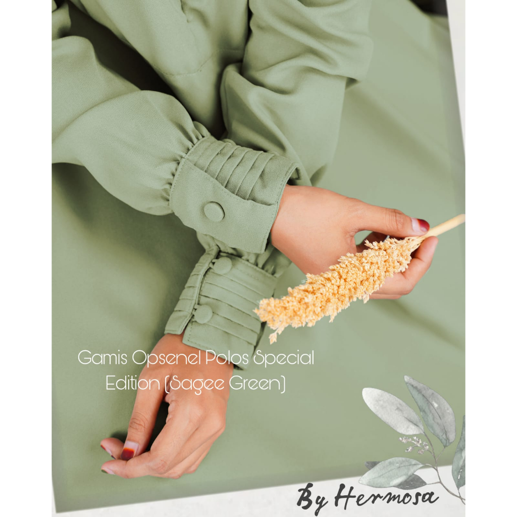 (Hermosa)Gamis sage green polos-gamis hermosa opnesel bahan wollycrepe polos warna sage green