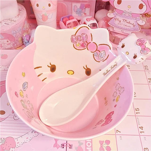 PIRING HELLO KITTY / MANGKOK HELLO KITTY / SENDOK HELLO KITTY / PIRING HELLO KITTY MELAMIN