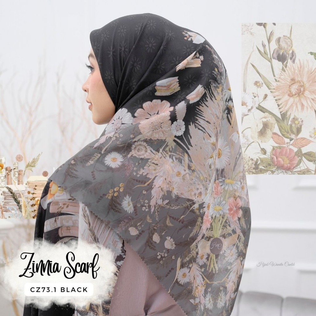 Hijabwanitacantik - Zinnia Scarf Polycotton Voal | Hijab Printing Segi Empat Scarf Motif | Jilbab Premium | Kerudung Segiempat