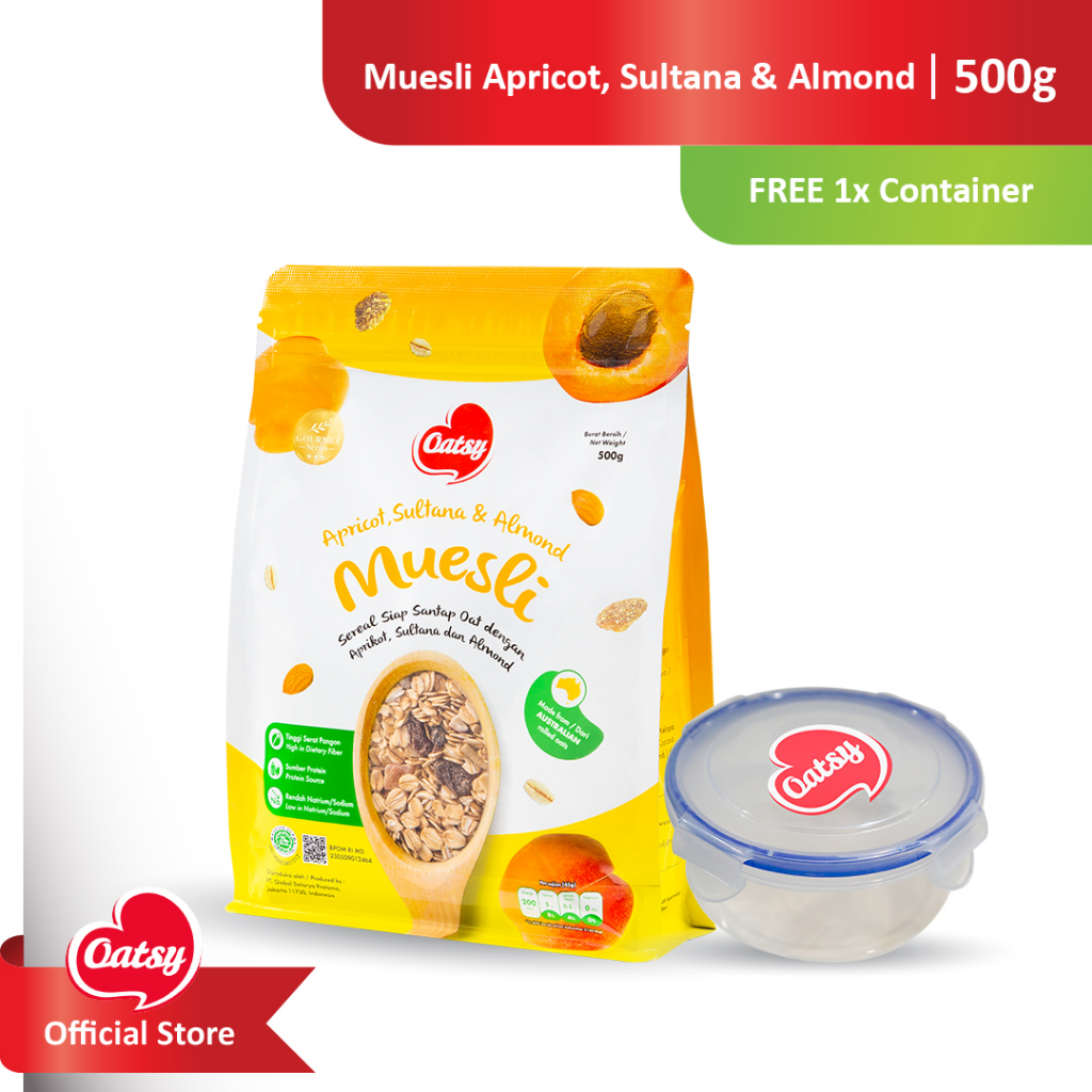

Oatsy Muesli Apricot Sultana dan Almond 500g + Free Container