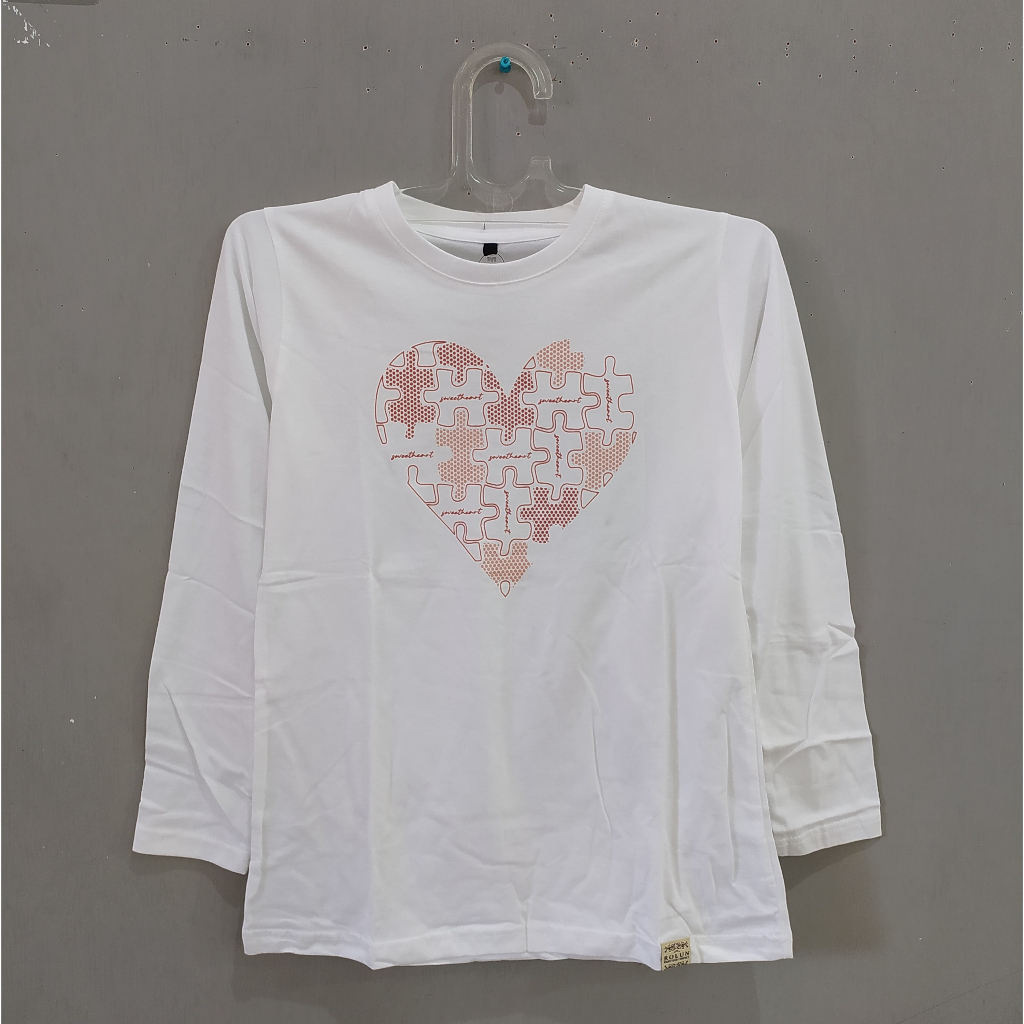 Kaos Rolun Panjang Wanita - Kaos Polos Putih Motif Love Kaos Kemerdekaan 005708