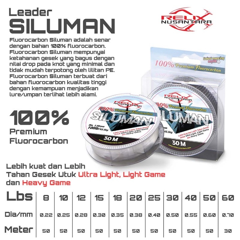 Senar Leader Relix Nusantara SILUMAN 50 M - Tali Pancing