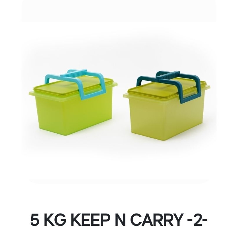 TUPPERWARE 5kg KEEP N CARRY 1pc  TEMPAT BERAS KOTAK HIJAU