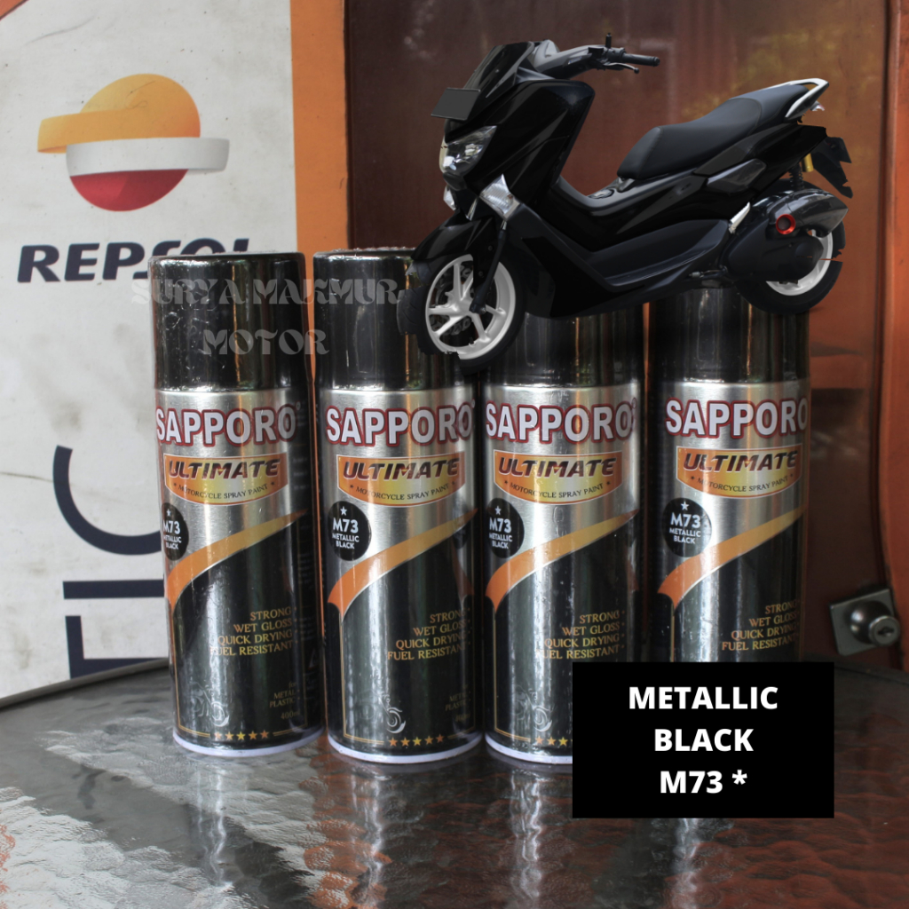 Pilok/Pilox Sapporo Ultimate M73 Metallic Black Cat Semprot Warna Hitam Metalik