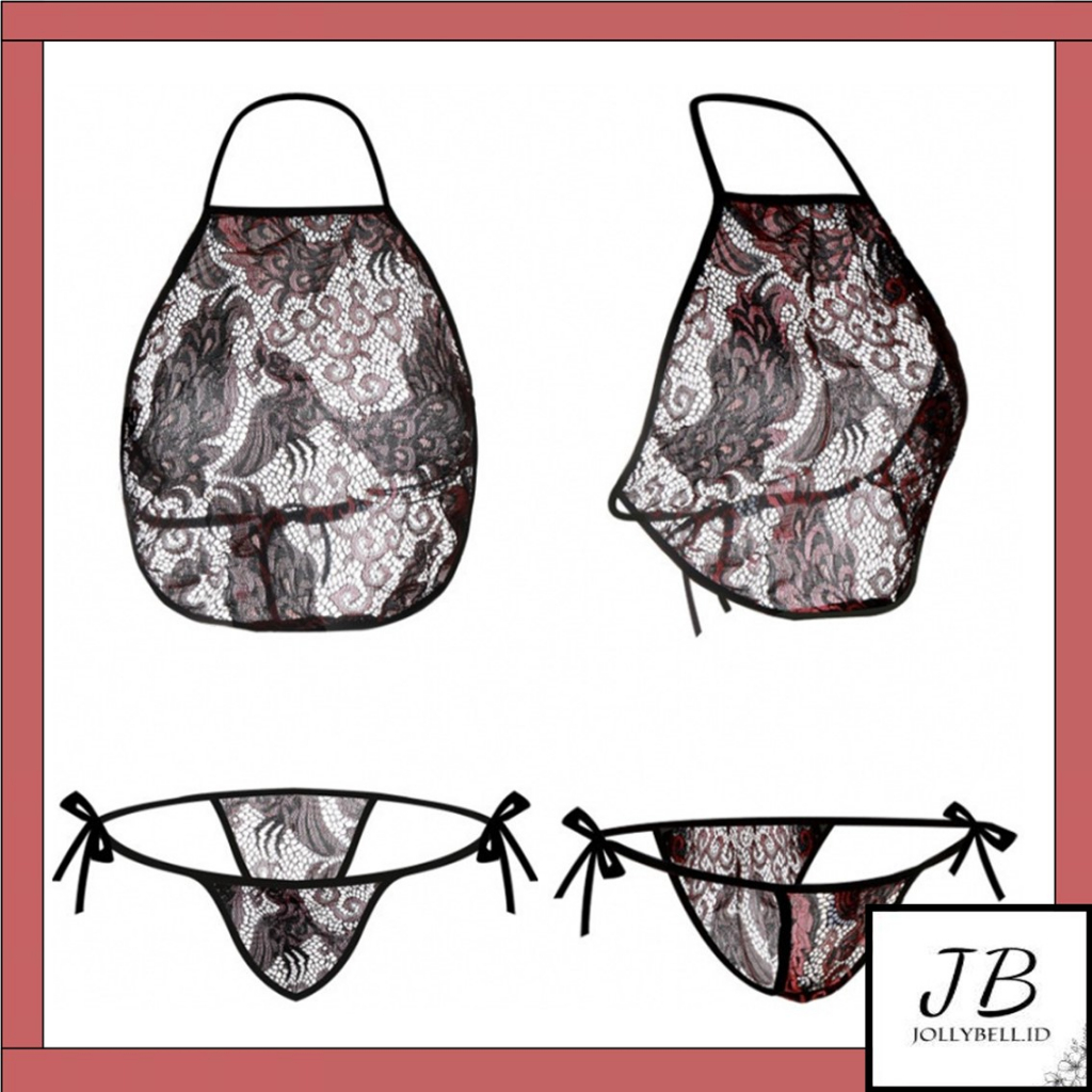 •OKEY BELI•BT1317 Set Lingerie lingeri Baju Tidur Wanita Sexy Model Sweet Apron Motif Batik Celemek 