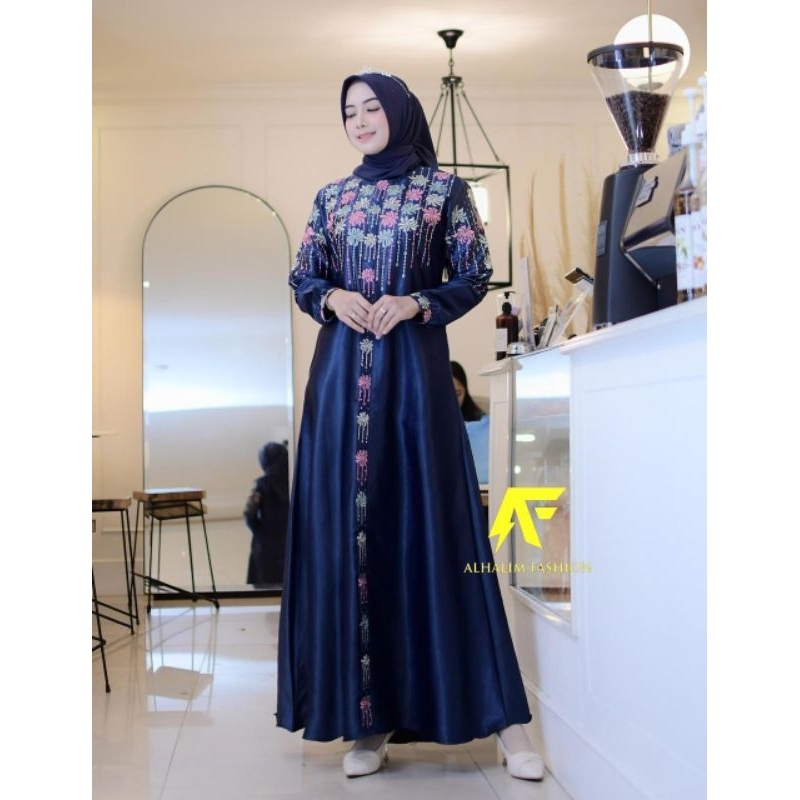 GAMIS PESTA ORI MEWAH KOMBINASI BORDIR TANAM