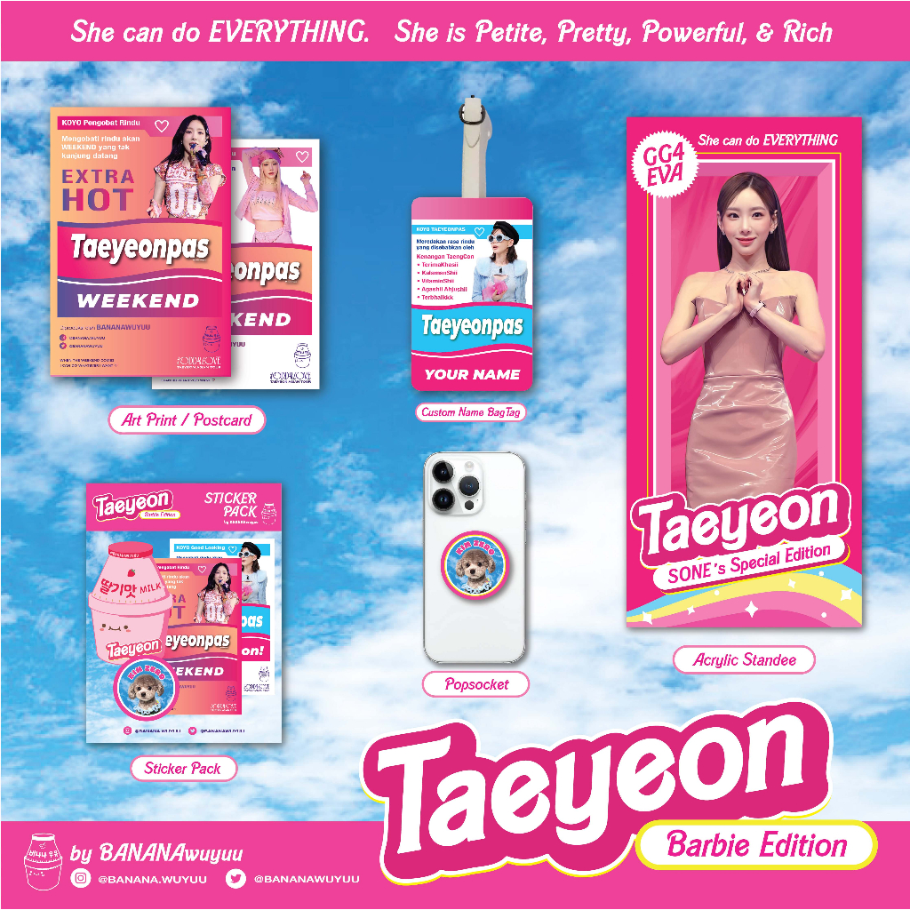 [bananawuyuu] TAEYEON BARBIE Edition - Taeyeon SNSD KPop | TAEYEONPAS | Popsocket | GripTok | Bag Ta