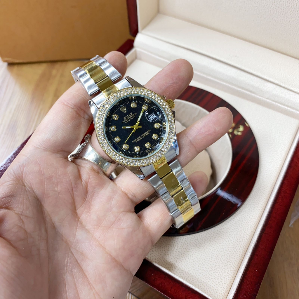 ( BISA COD ) JAM TANGAN WANITA ROLEX RANTAI DIAMOND STANLIST TANGGAL AKTIF DIAMETER 36MM FREE BOX