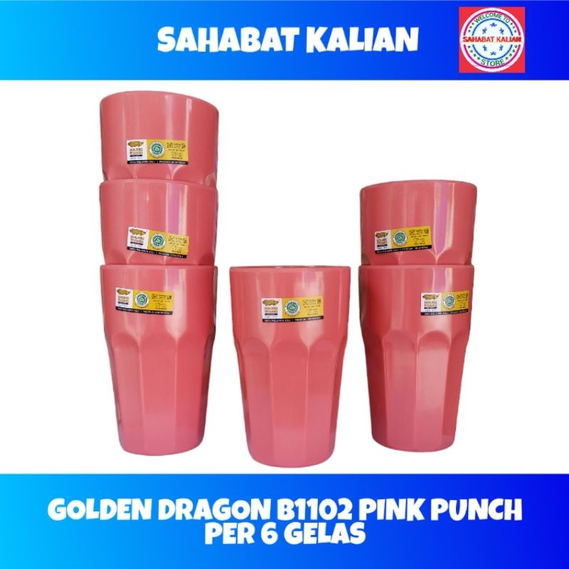 (6 GELAS) GELAS MELAMIN BELIMBING LURUS GOLDEN DRAGON B1102 PINK PUNCH 450ML