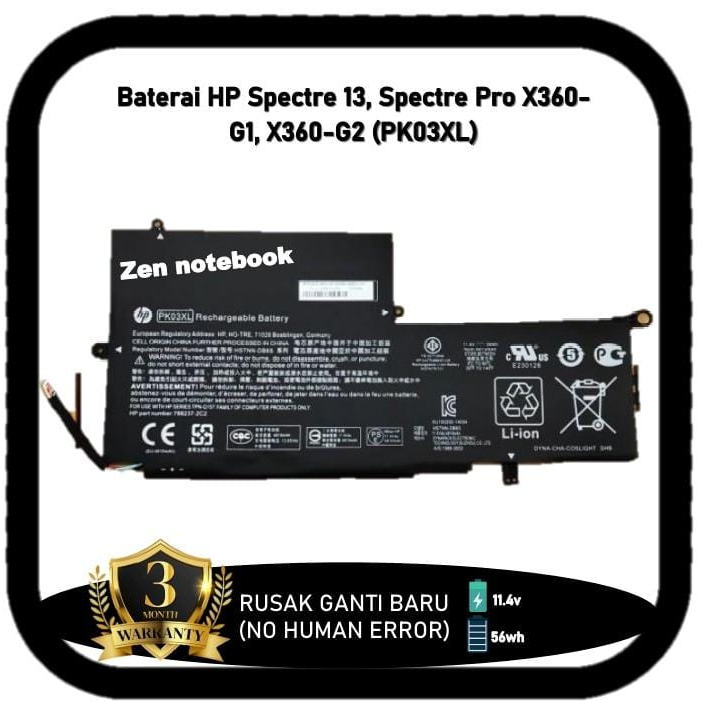 Baterai Battery Batre laptop HP Spectre 13, Spectre Pro X360-G1, X360-G2 (PK03XL)