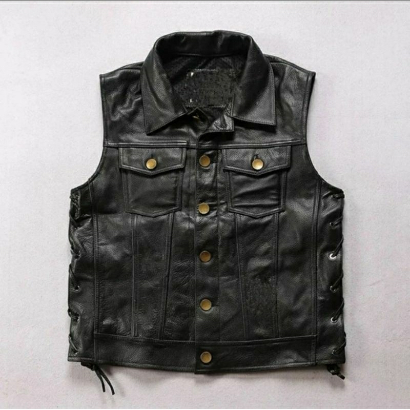 Rompi Kulit Asli pria rompi kulit buat harian motor biker atau pun untuk touring - rompi kulit ini t