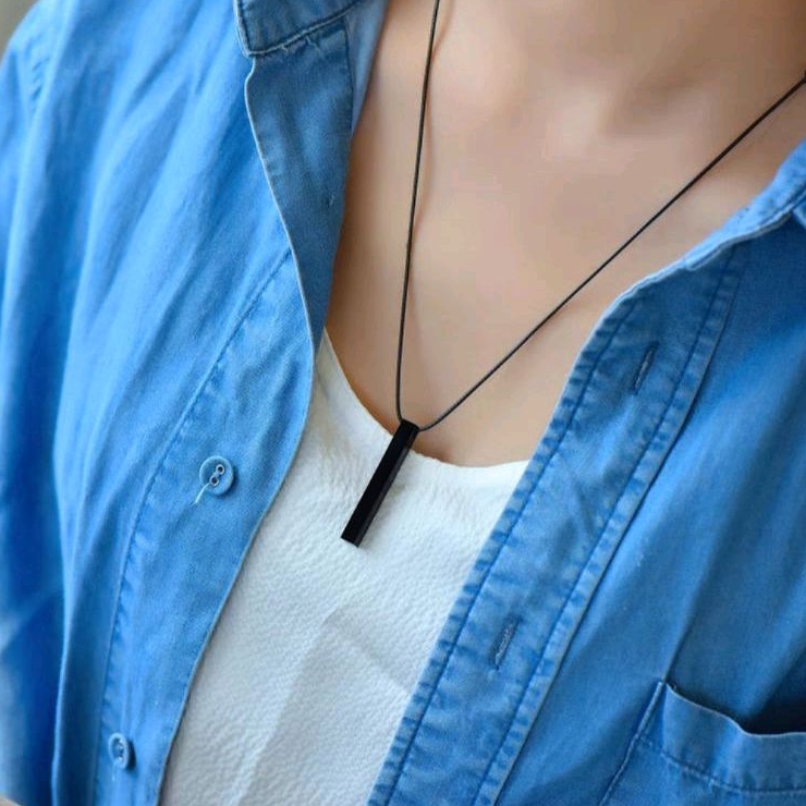 KALUNG PRIA WANITA TALI LIONTIN BALOK HITAM