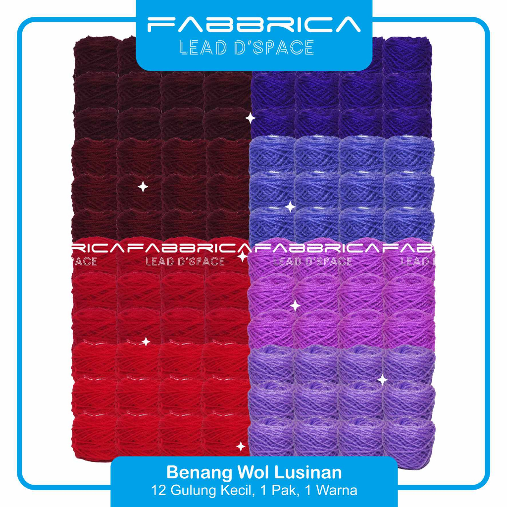 Fabbrica Benang Wol Paket 12 Benang Wol Rajut Sulam Vonel Warna Merah Ungu Pink - Benang Wool Acryli