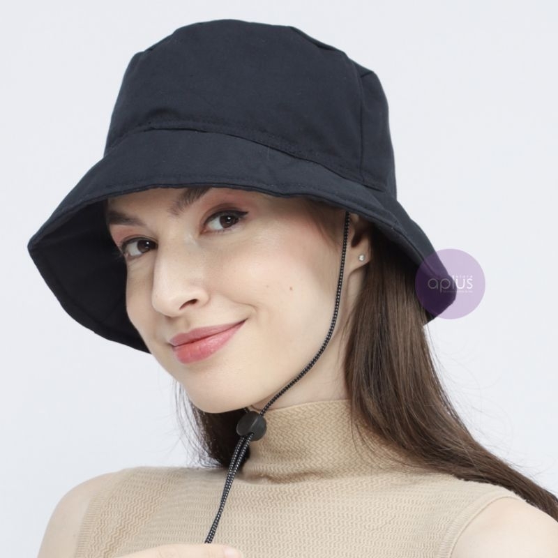 Topi wanita bucket hat pantai korea style hijab kekinian lucu polos lebar besar dewasa jumbo tali or