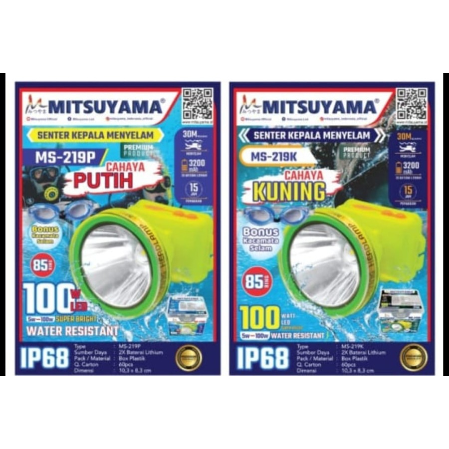 Senter Kepala Selam Diving 100 Watt Mitsuyama MS-219P MS-219K Headlamp