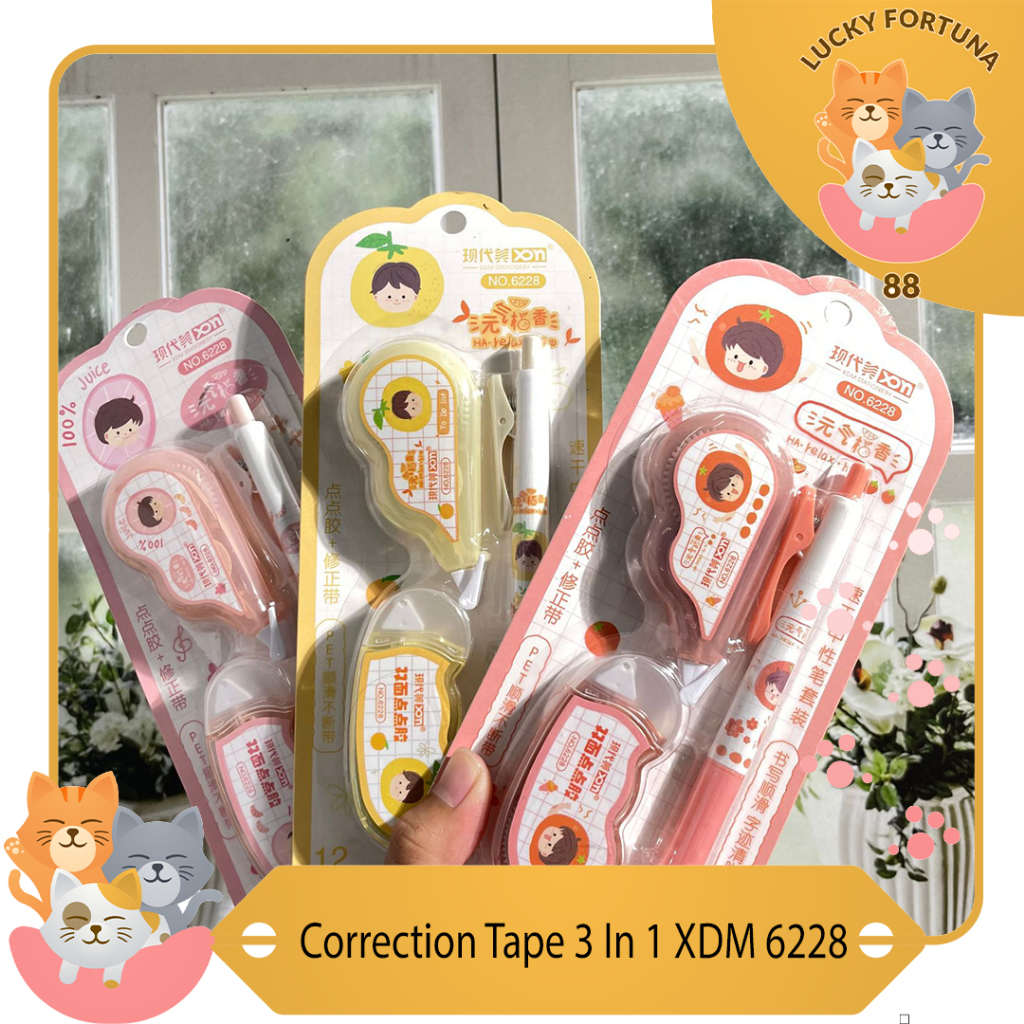 

Correction Tape 3 in 1 XDM 6228 (2 Correction Tape + 1 Pulpen ) Pita Koreksi Correction Tape 3 in 1