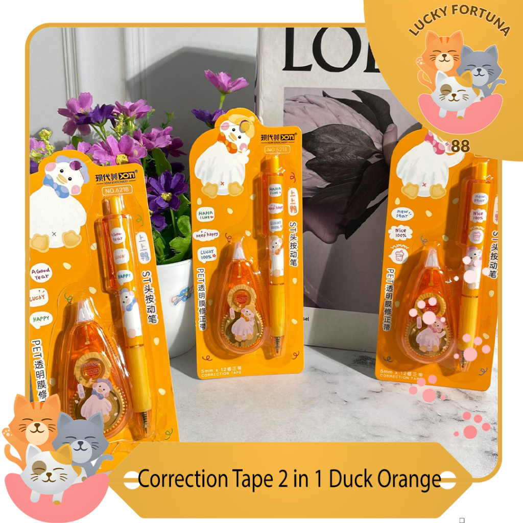 

Correction Tape 2 in 1 Duck Orange ( 1 Correction Tape + 1 Pulpen ) Pita Koreksi Correction Tape 2 in 1 Duck Orange