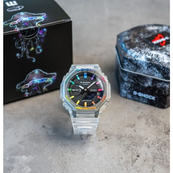 (0_0) Jam Tangan GShock Casio Oak Rainbow Cristal Jelly GA2100 GA-2100