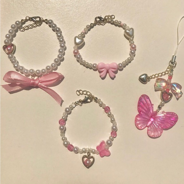 bracelet barbie bow• pinky ribbon• mariposa•