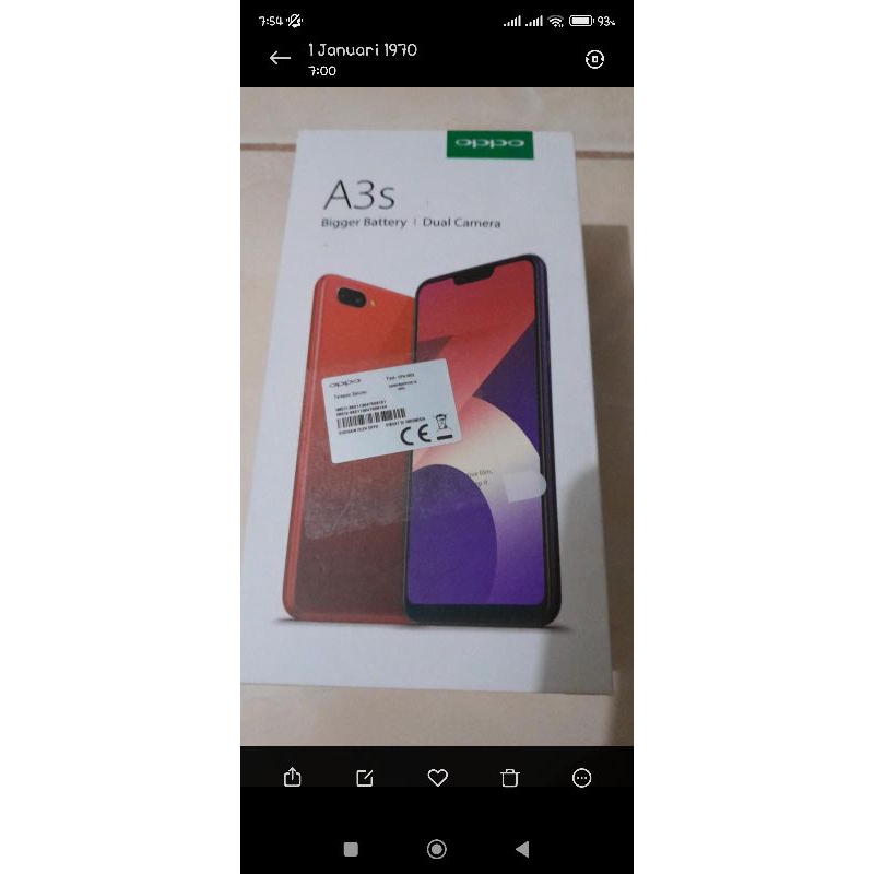 Oppo A3s Ram 4/64 Fulset ( Second)