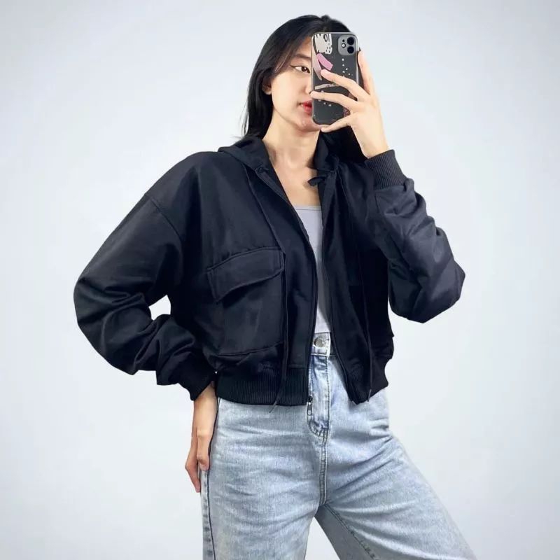 Zarra Jaket Hoodie Crop Wanita Oversize | Hoodie Crop Jaket Wanita Korean Style |