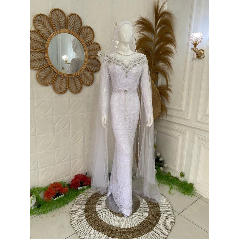 Gaun slim putih murah mewah