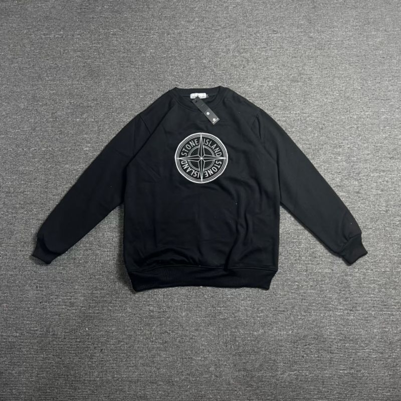 Crewneck Stone Island Big Logo Bordir Hitam Full Tag