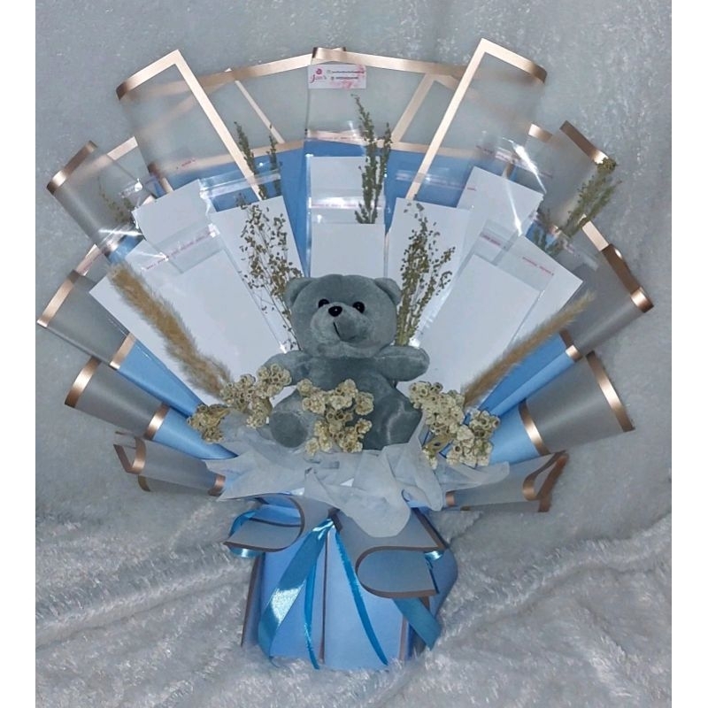 Bouquet untuk uang 10 slot + bunga kering + boneka