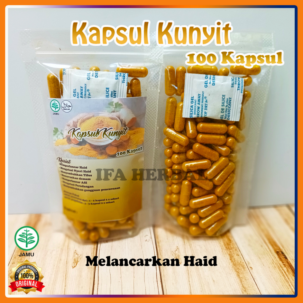 

Kapsul Kunyit 100 pcs obat jamu herbal untuk menurunkan demam