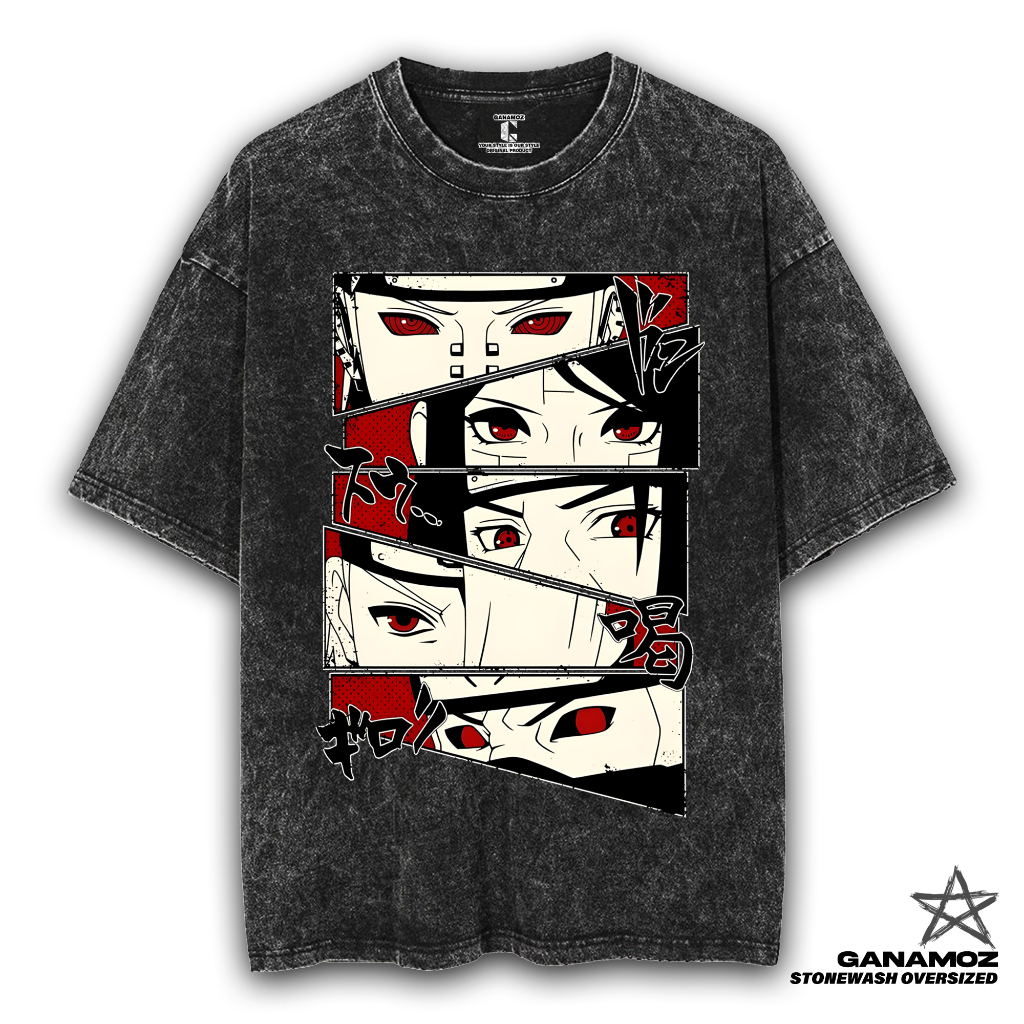 GANAMOZ Kaos Anime Naruto AKATSUKI TEAM Stone Wash Oversize T-shirt | Kaos Oversize Wanita | Kaos Ov
