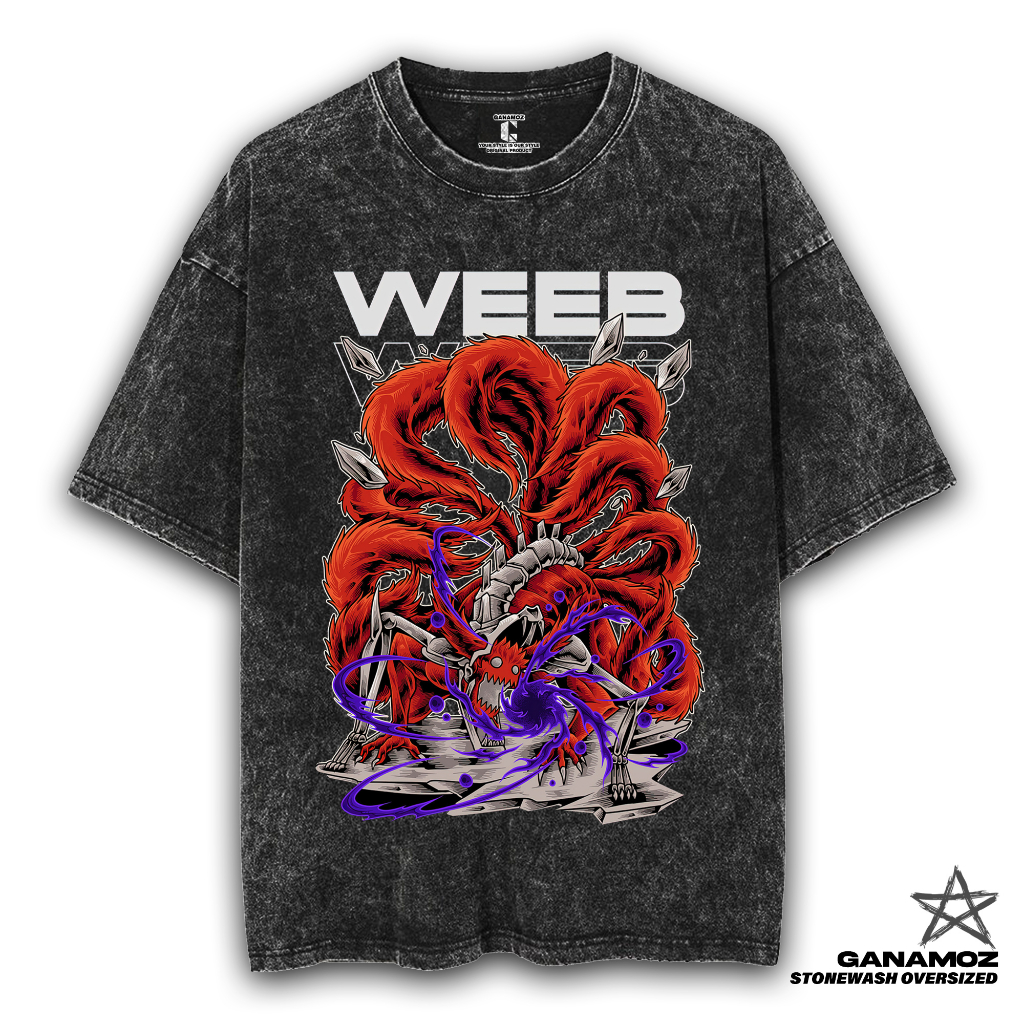 GANAMOZ Kaos Anime Naruto KYUUBI WEEB Stone Wash Oversize T-shirt | Kaos Oversize Wanita | Kaos Over