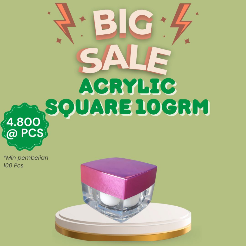 Pot Cream Acrylic 10Gr Kotak / Pot Akrilik Pot Cream 10Gr Square Pink (/ 100 pcs )