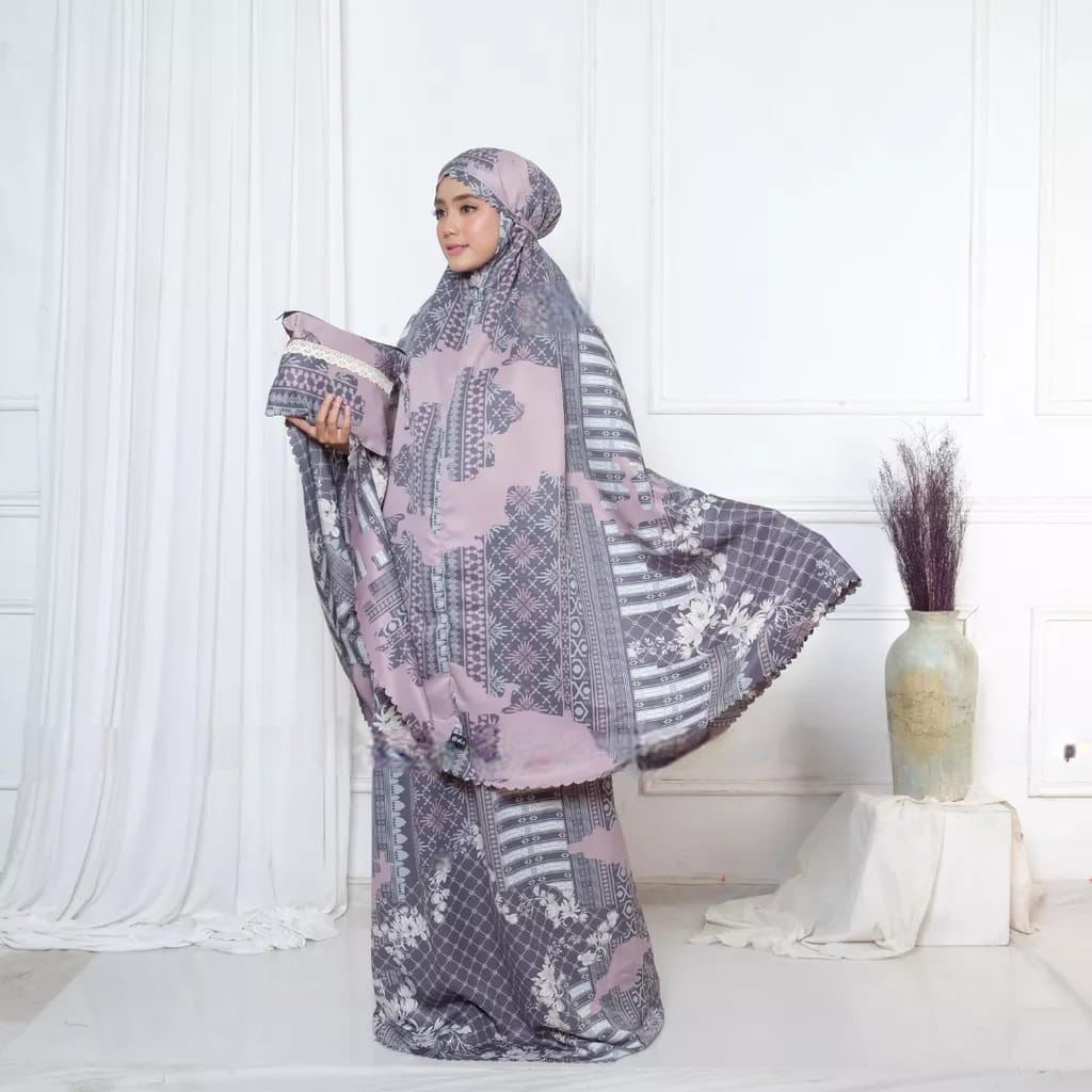 Merakimuslimah Fashion muslimah trendy Mukena maxmara series motif mewah mukena printing jumbo 2in1 