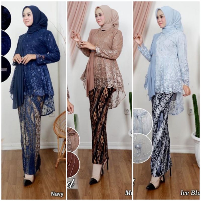 Setelan Baju Kebaya Modern Untuk Kondangan Aurora Selendang Mix Rok Plisket Batik Panjang - Atasan K