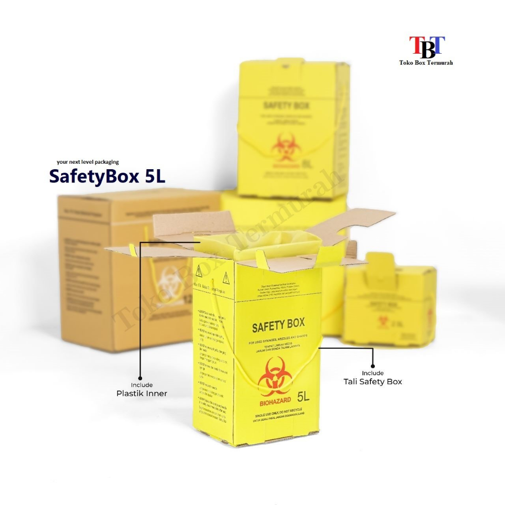 SAFETY BOX 5 Liter Lengkap (Inner Plastik) Sampah Medis/Safetybox/Alkes/BioHazard/Kardus/Box