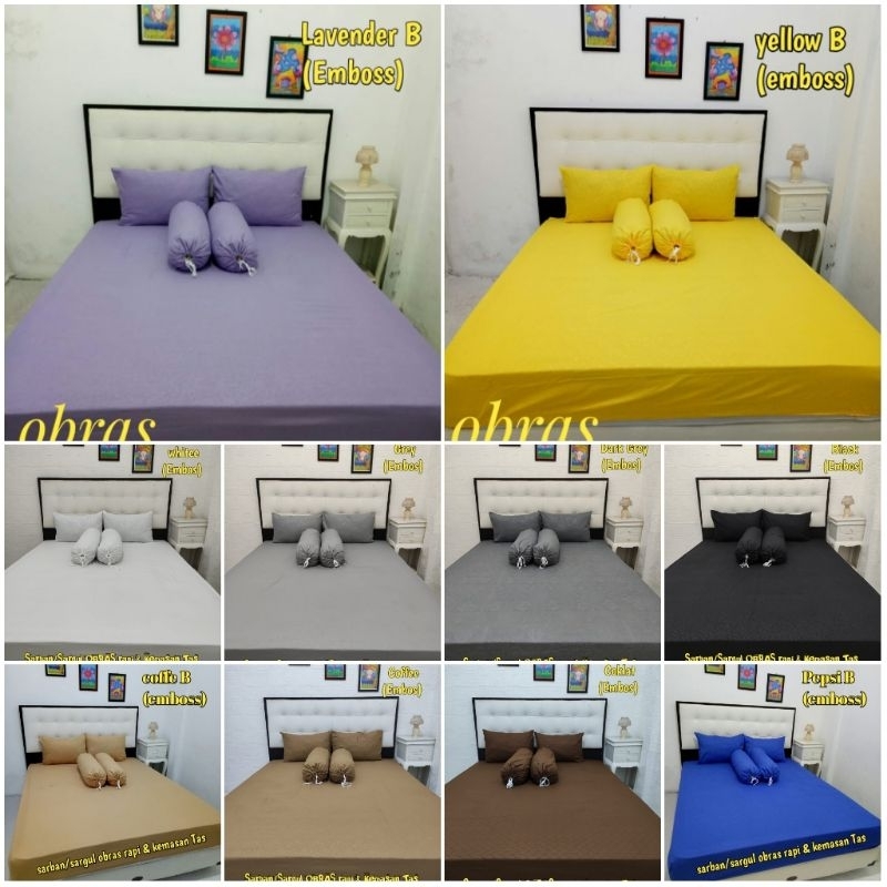 SPREI EMBOS WARNA LENGKAP UKURAN SUPER LENGKAP | SPREI ABU | SPREI HITAM | SPREI PUTIH | SPREI COKLA