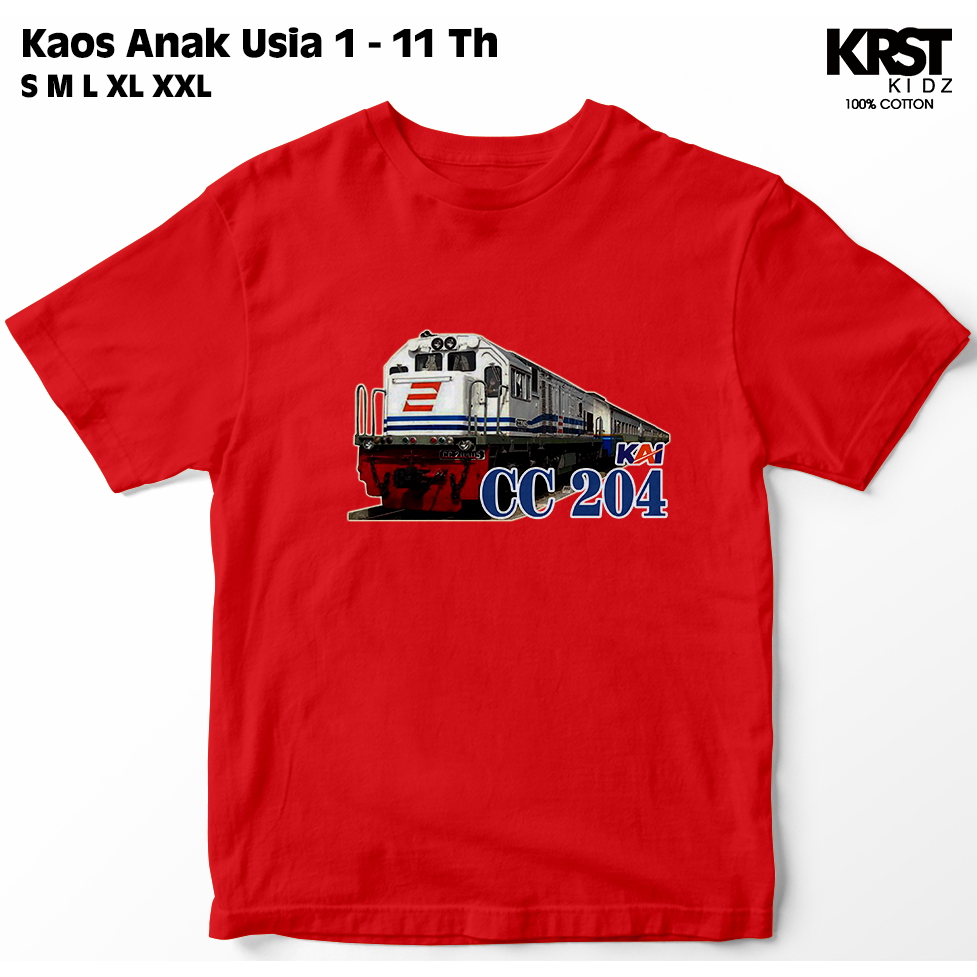 Baju Kaos Anak Katun Motif Kereta Api Lokomotif CC 204