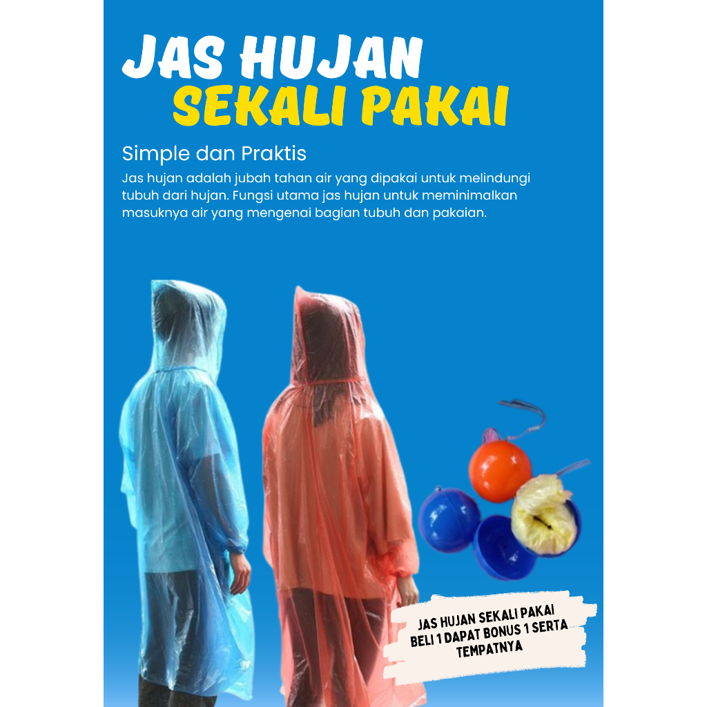 JAS HUJAN PONCO/JAS HUJAN SEKALI PAKAI/JAS HUJAN PLASTIK/PONCO/SEKALI PAKAI