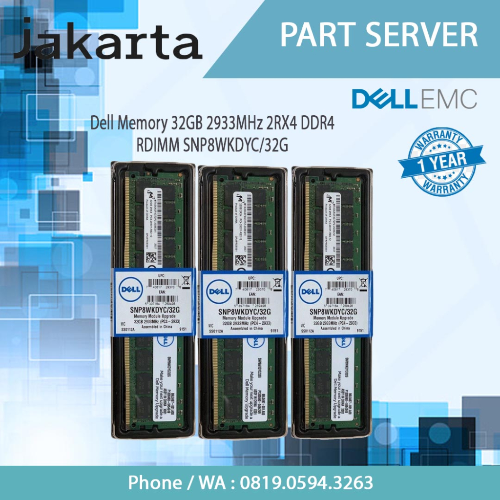 Dell Memory 32GB 2933MHz 2RX4 DDR4 RDIMM SNP8WKDYC/32G AA579531 Warranty 1 Years