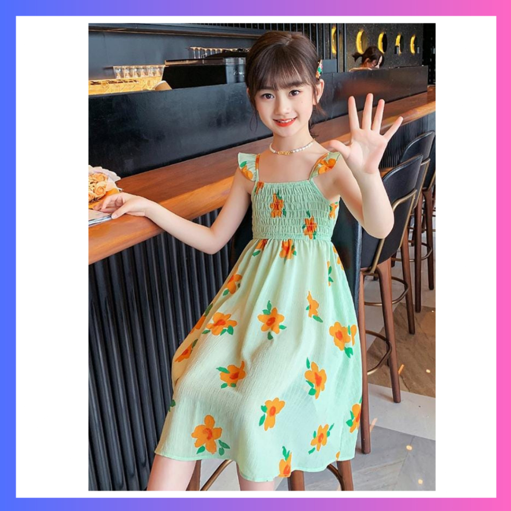 4-15tahun teenager Dress anak perempuan import korean style Dress pantai anak import Summer Cute