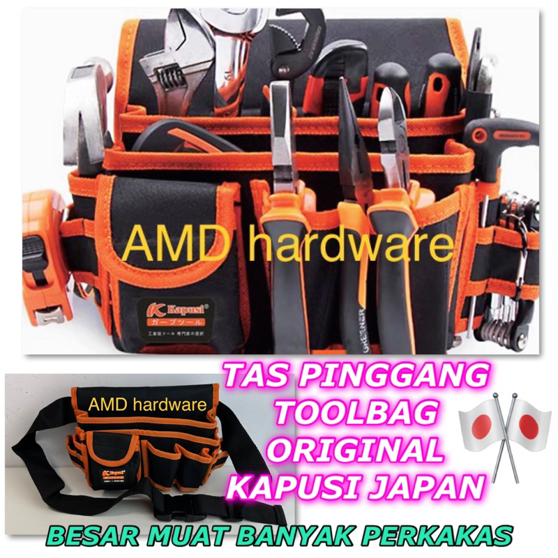 ORIGINAL KAPUSI JAPAN TAS PINGGANG BESAR TOOL BAG TEMPAT TARUH TANG OBENG KUNCI PAS PERKAKAS TANGAN 