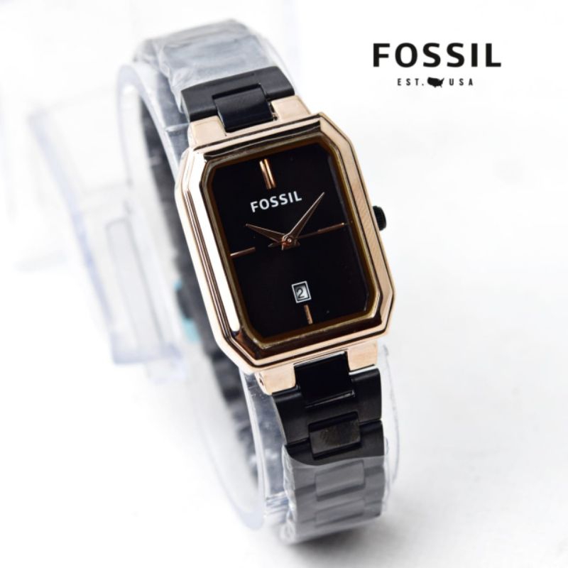 ( cod ) jam tangan fashion wanita fos strip segi panjang HB-8077OX tali rantai tanggal aktif diamete