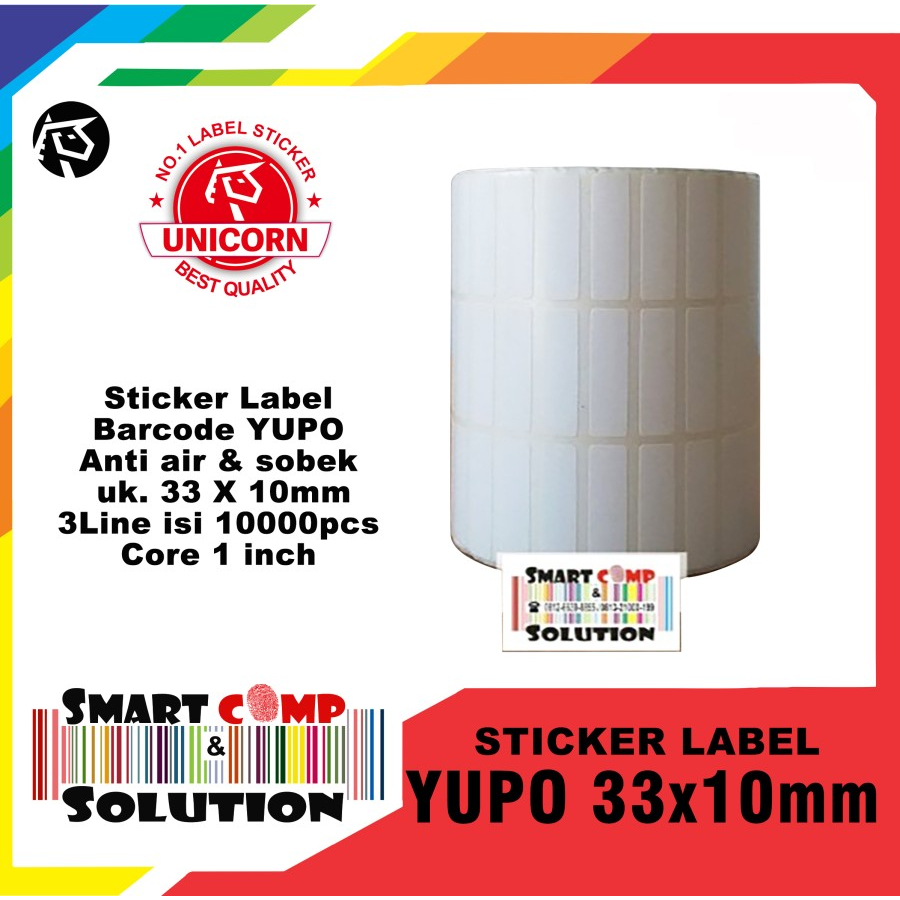

Stiker Label Barcode YUPO 33x10 / 33x10mm @10000pcs Anti Air & sobek