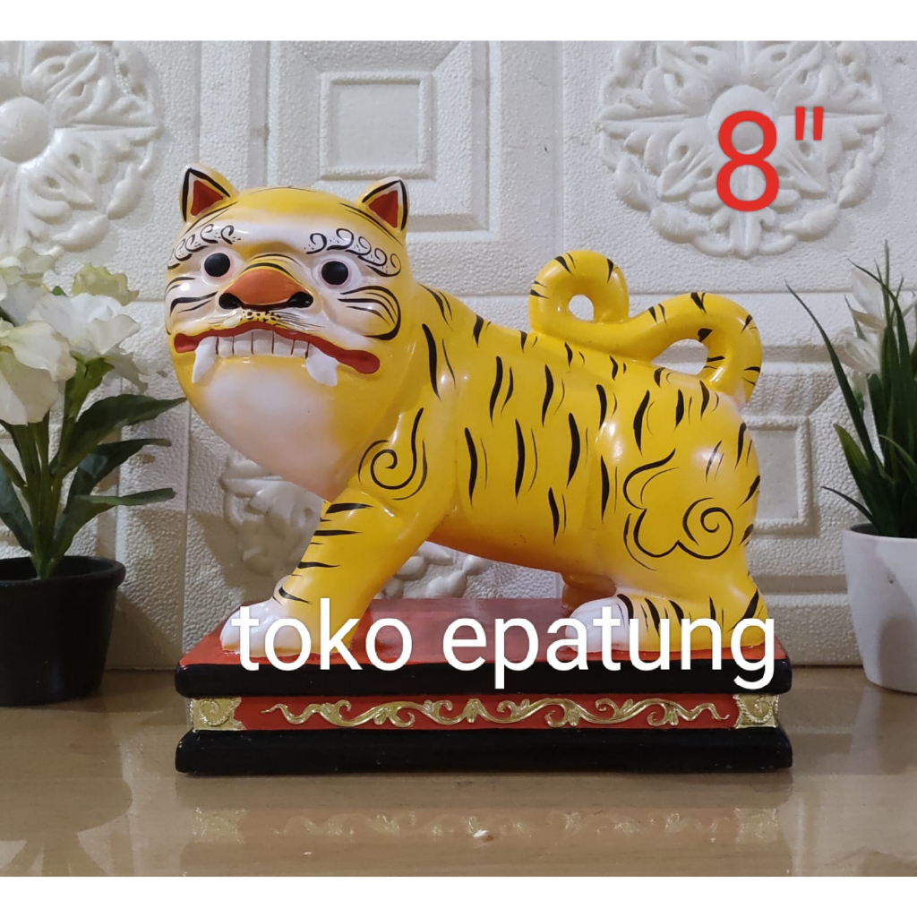 patung Dewa harimau kuning - kayu - 8 inch - s