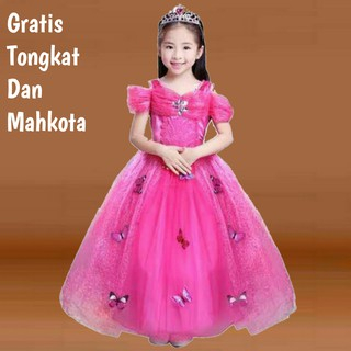 gaun pesta anak perempuan model princess warna pink