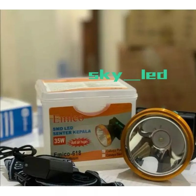 SENTER KEPALA 35w emico LED / HEAD LAMP 35W E-618 EMICO (WATER PROOF)
