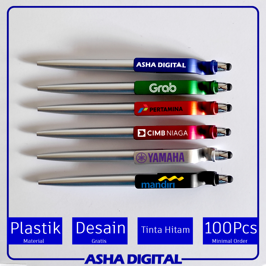 

Pulpen Stylus Promosi Souvenir | Bolpoin Custom Logo Tulisan | Pen Print UV | Pena Lucu Warna Warni | Cetak Ballpoint | Asha Digital