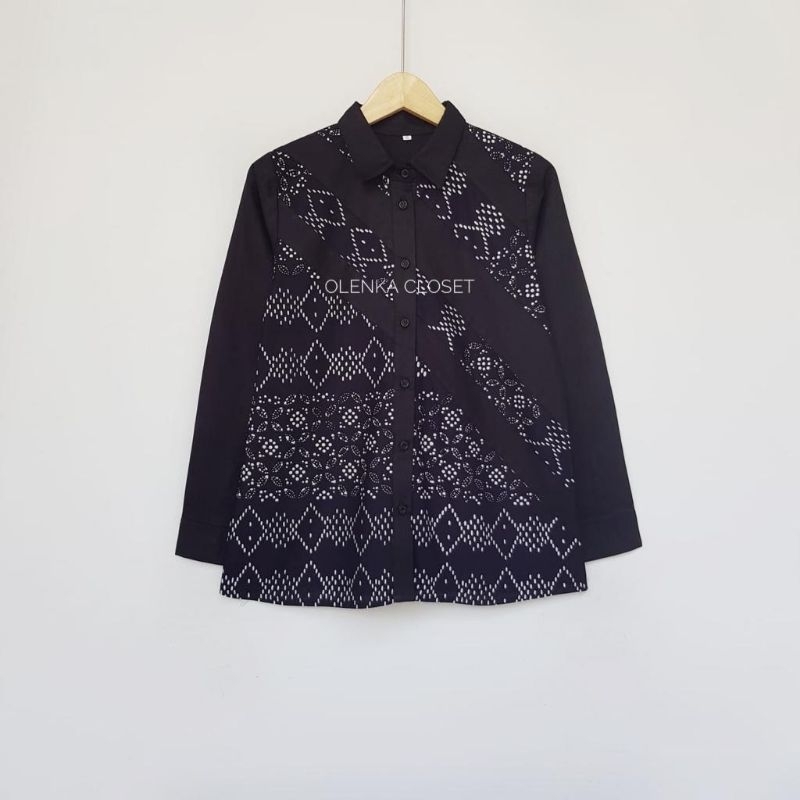ATASAN BATIK 154 HITAM BAJU BLUS BLOUSE KERJA WANITA MODERN